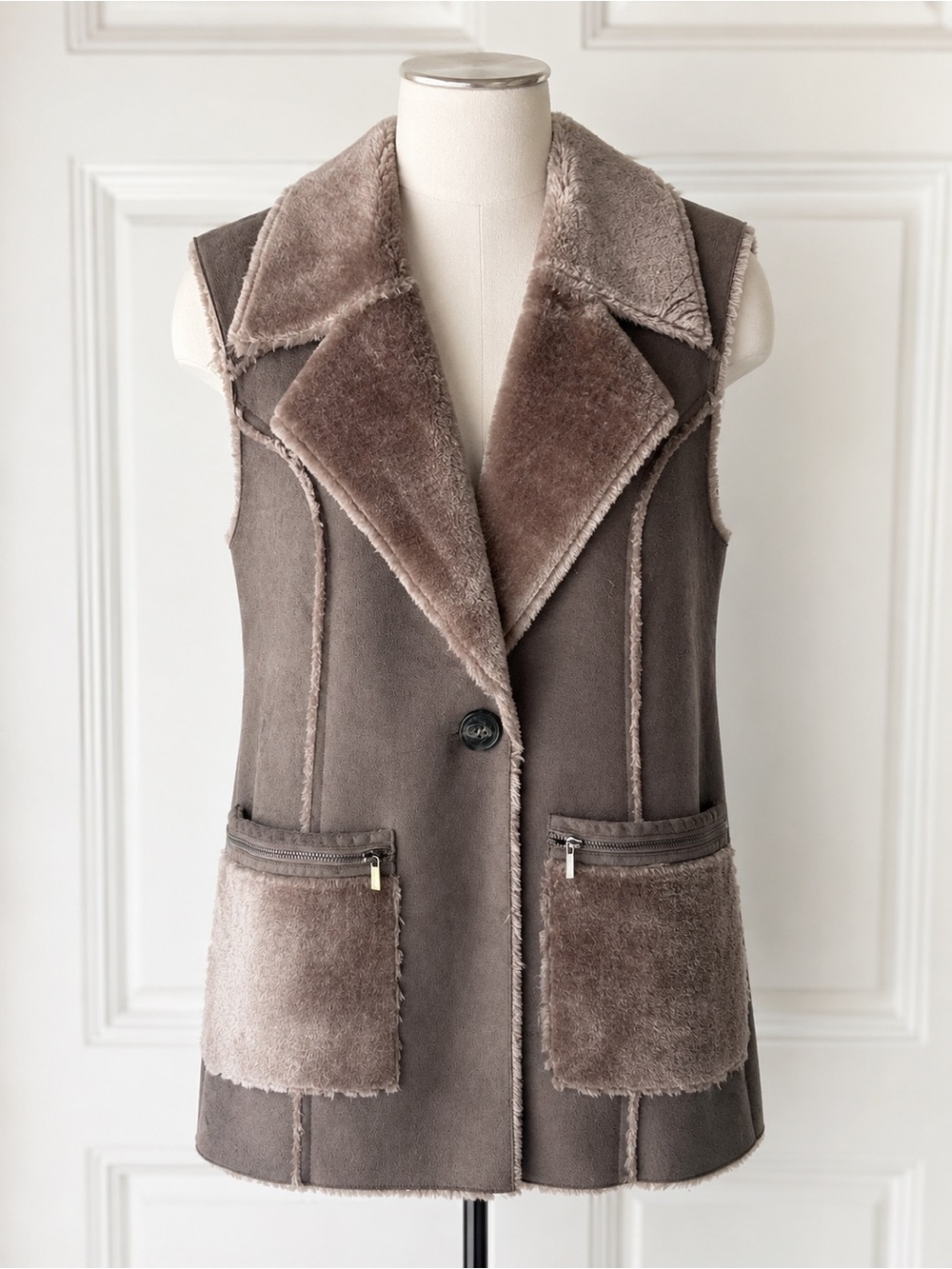 Susan Graver Gray Faux-Shearling Sleeveless Vest